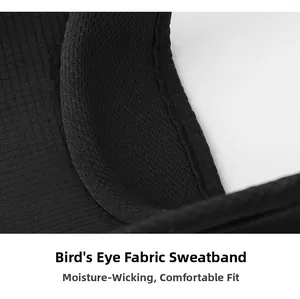 Detailed macro view of the breathable birdseye fabric and sweatband on the sports cap