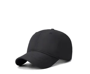 Detail view of the black waterproof baseball cap showing 6-panel crown and visor stitching