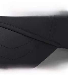 Macro view of detailed multi-row stitching on black waterproof baseball cap fabric