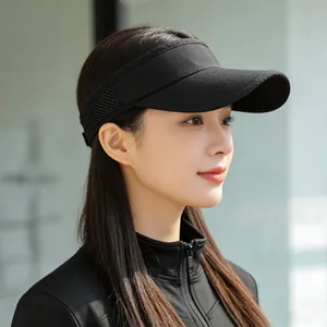 Breathable black outdoor running sun visor with mesh sides and moisture-wicking material