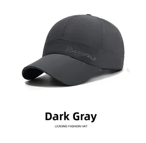 Detail of dark grey quick-dry fabric and KAIRUI embroidery on the short brim baseball cap