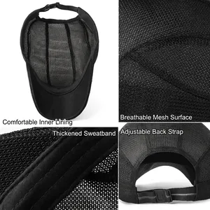 Breathable black mesh ivy cap with adjustable strap and moisture-wicking sweatband