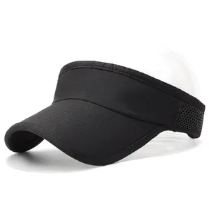 Lightweight black open-top sports sun visor with breathable mesh panels for running