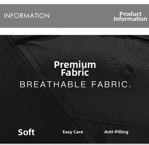 Detail of breathable, soft black technical fabric with anti-pilling and easy-care texture