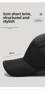 Detail of 5cm short brim baseball cap showing firm texture and clear visibility