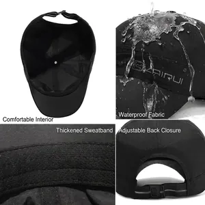 Quick-dry waterproof baseball cap with GAIRUI embroidery and adjustable strap in black