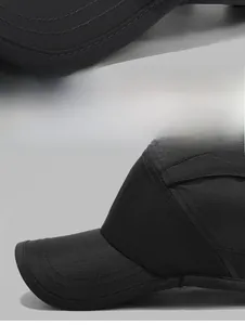 Detailed macro view of high-quality stitching on waterproof short brim baseball cap
