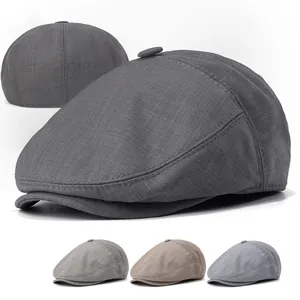Klassieke Heren Vintage Platte Pet Polyester Ademende Gaasvoering Zonbescherming Korte Rand Newsboy Hoed Retro Casual Ivy Cap