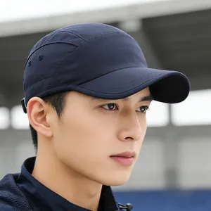 Waterproof quick-dry navy blue baseball cap with short brim and adjustable buckle closure
