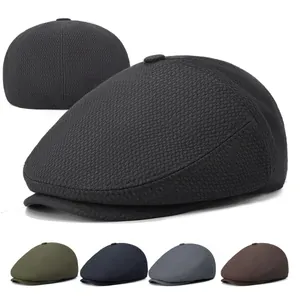 Vintage British Style Men's Forward Cap Breathable Polyester Mesh Newsboy Hat Solid Color Sunshade Flat Cap For Middle-aged Men