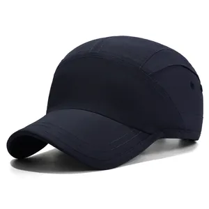 Waterproof navy blue five-panel sports baseball cap with breathable vents and short brim