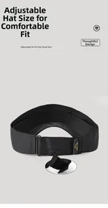 Detail view of adjustable back strap and breathable fabric on black sports sun visor
