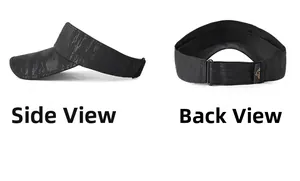 Detail view of black camo visor with adjustable strap and breathable side vents