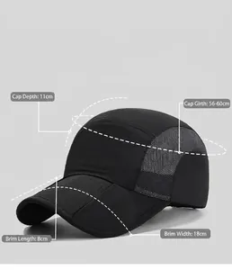 Größentabelle für schwarze Schnelltrockner-Kappe mit 11cm Tiefe und 56-60cm Umfang
