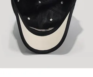 Detail view showing inner six-panel stitching and contrast brim of the baseball cap