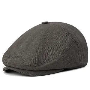 Classic dark brown twill flat cap for men with premium fabric texture and button top