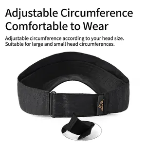 Black breathable open top sports sun visor with adjustable velcro strap for running