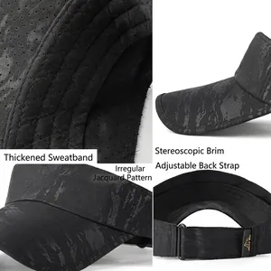 Adjustable black sun visor with jacquard pattern and breathable mesh for outdoor sports