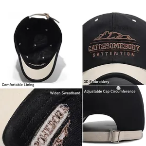 Short brim baseball cap with 3D mountain embroidery and adjustable metal buckle