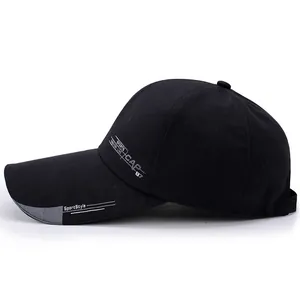 Men's black baseball cap with extended brim and side sports embroidery decoration