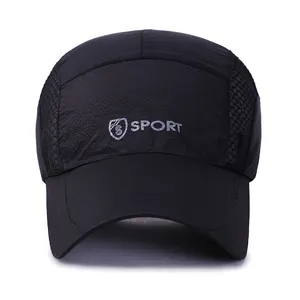 Quick-dry black baseball cap with mesh panels and gray SPORT logo for outdoor exercise