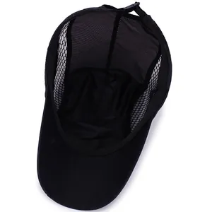 Lightweight black quick-dry mesh baseball cap with adjustable buckle for outdoor sports