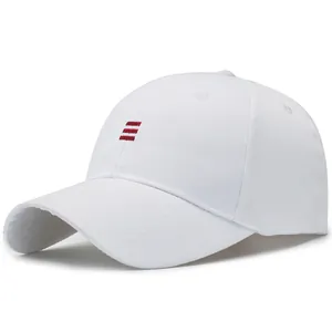 Classic white cotton baseball cap featuring three red embroidered stripes and curved brim