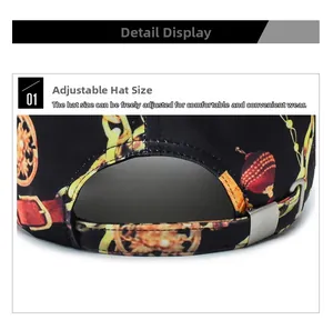 Detail of adjustable metal buckle on the back of the vintage pattern baseball cap