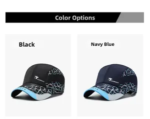 Vue détaillée des casquettes de baseball à séchage rapide en noir et bleu marine avec motif