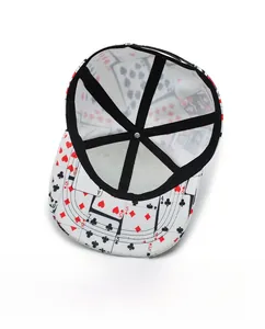 Detailed internal view of hip hop cap showing poker print on the brim and crown structure