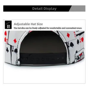 Detail view of the adjustable snapback closure on a poker print hip hop hat