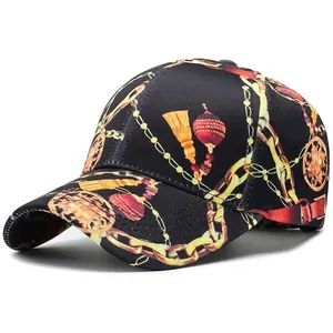 Vintage Baroque Printed Baseball Cap Golden Chain Tassel Black Cotton Blend Adjustable Fashion Sun Hat Hip Hop Streetwear