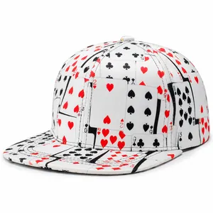 Poker Card Print Hip Hop Hat Flat Brim Snapback Baseball Cap Adjustable Outdoor Sunshade Hat For Men Women Streetwear