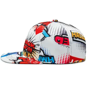 White snapback hat with colorful pop art comic prints and bold Back Off text design