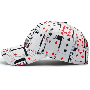 Fashionable baseball cap featuring a unique all-over poker card print in a stylish street design