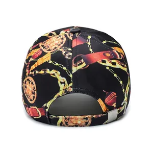 Baroque print baseball cap with gold chain patterns and adjustable metal buckle