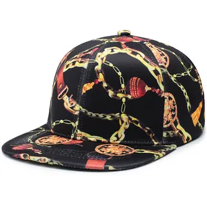 Flat brim hip-hop baseball cap with gold baroque chain patterns and red tassel print