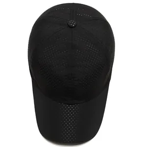 Quick-dry breathable black baseball cap with laser-cut ventilation holes for outdoor sports