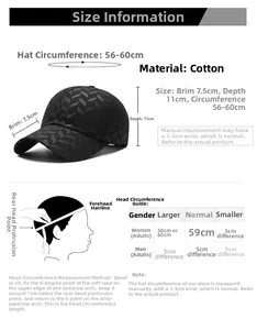 Tableau des tailles pour casquette rayée en coton avec mesures de 56 à 60 cm