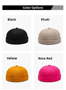 Detail view of cotton miki hats in black, khaki, yellow, and rose red color variants