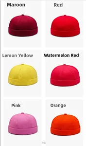 Multiple color options for brimless dockercap including red, pink and orange tones