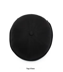 Top-down view of a black cotton Miki hat showing six-panel crown and fabric texture