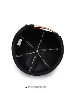 Detail of the 100% polyester inner lining and leather back strap on the black docker hat