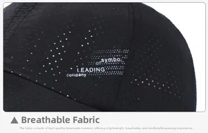 Close-up of breathable black mesh fabric on a baseball cap with decorative white text
