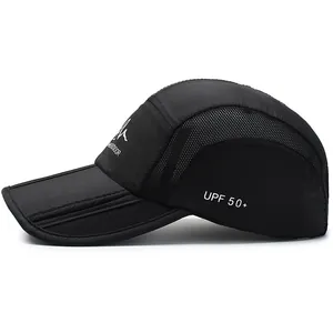 Quick-dry black outdoor sports baseball cap with mesh panels and UPF 50+ sun protection