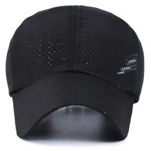 Breathable black sports baseball cap with mesh holes and stylish side lettering