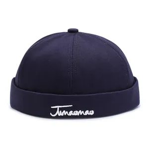 Berretto Docker Retrò Senza Tesa in Twill di Cotone Tinta Unita Ricamo Lettere Miki Hat Regolabile Streetwear Skull Cap per Uomo Donna
