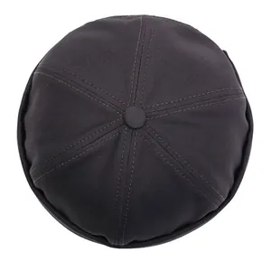 Unisex vintage dark grey brimless docker hat in durable twill cotton with six-panel stitching