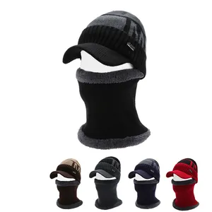 Winter Knit Hat And Neck Warmer Set For Men Women Thick Fleece Lined Warm Beanie Hat With Brim Outdoor Cycling Headwear