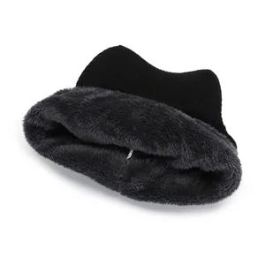 Winter knit beanie for men with thick warm fleece lining and minimalist black design